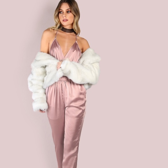 Satin pink SEXY jumpsuit - Picture 3 of 8